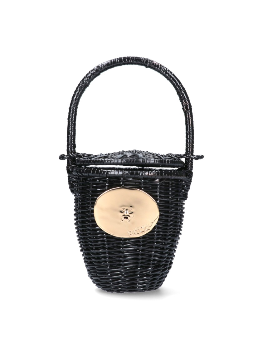 Patou Woven Straw Bucket Bag  Black