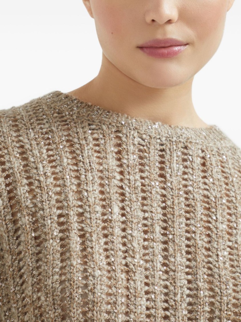 Brunello Cucinelli Textured Ribbed Sweater With Shimmering Threads In Brown