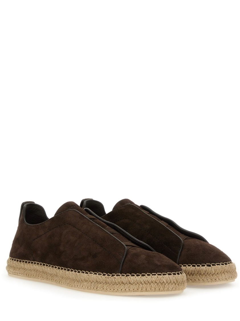 Shop Zegna Brown Leather Espadrilles With Woven Jute Sole