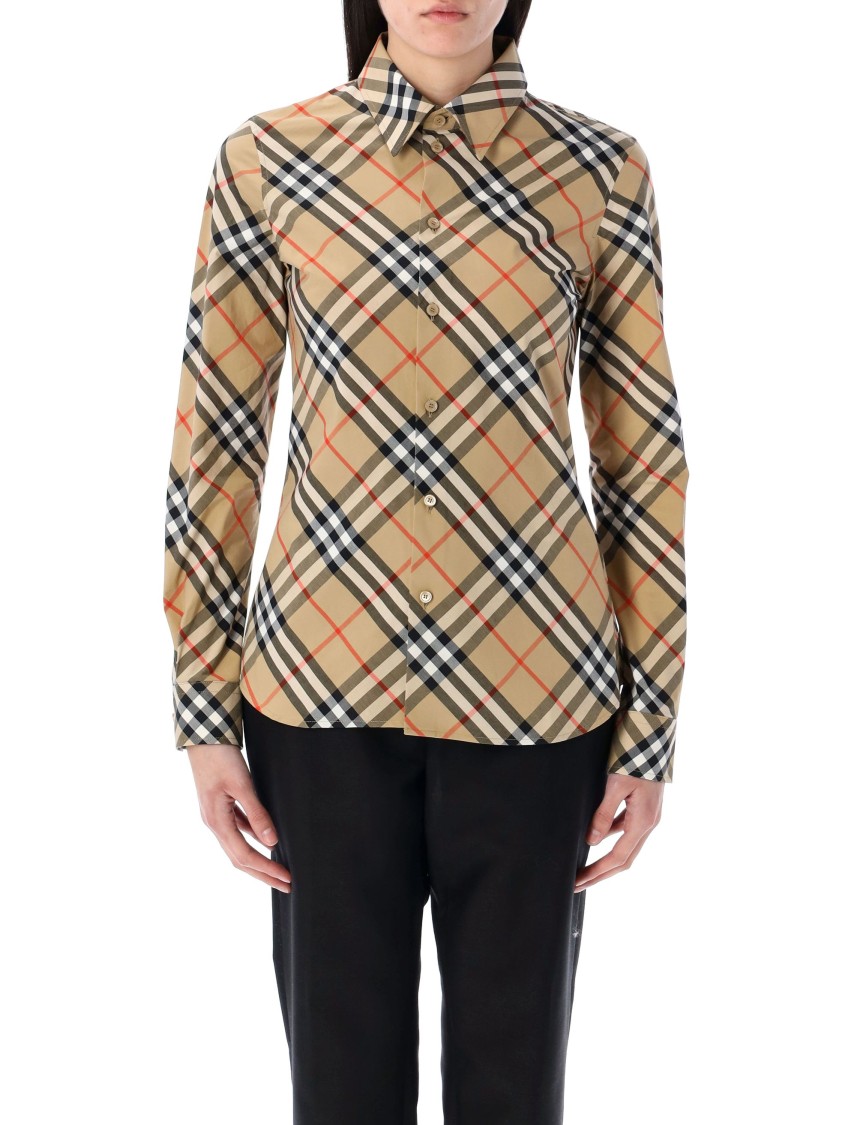 Burberry Check Cotton Shirt In Brown