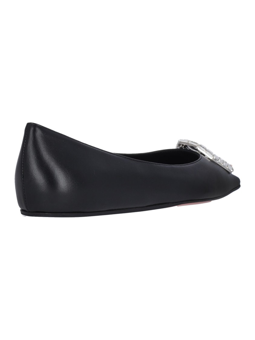 AMINA MUADDI AMINA MUADDI CAMELIA BALLERINAS IN BLACK HAMMERED LEATHER 