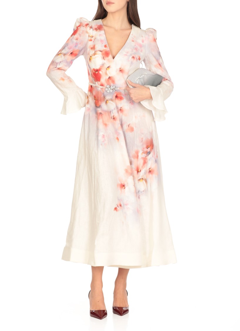 Shop Zimmermann Crush Frill Sleeved Midi Dress In White