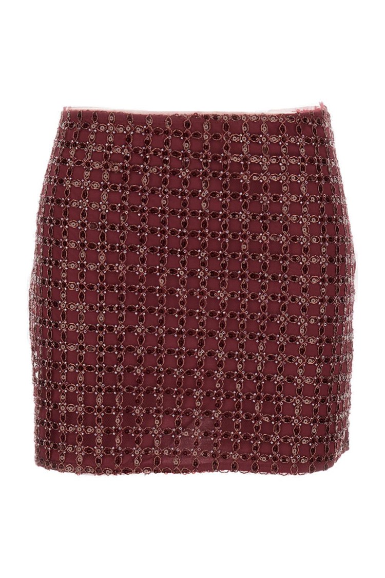 Rotate Birger Christensen Mesh Midi Skirt With Floral Bead Embroidery In Red