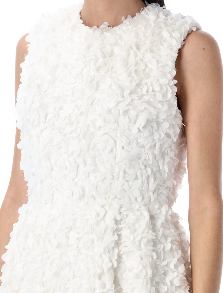 Comme Des Garçons White Tulle Flower Tape Embroidery Midi Dress