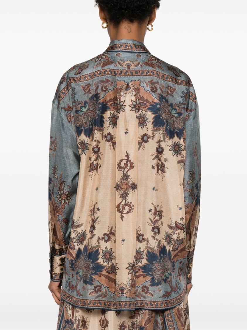 Zimmermann Ascension Manstyle Printed Silk Shirt In Gray