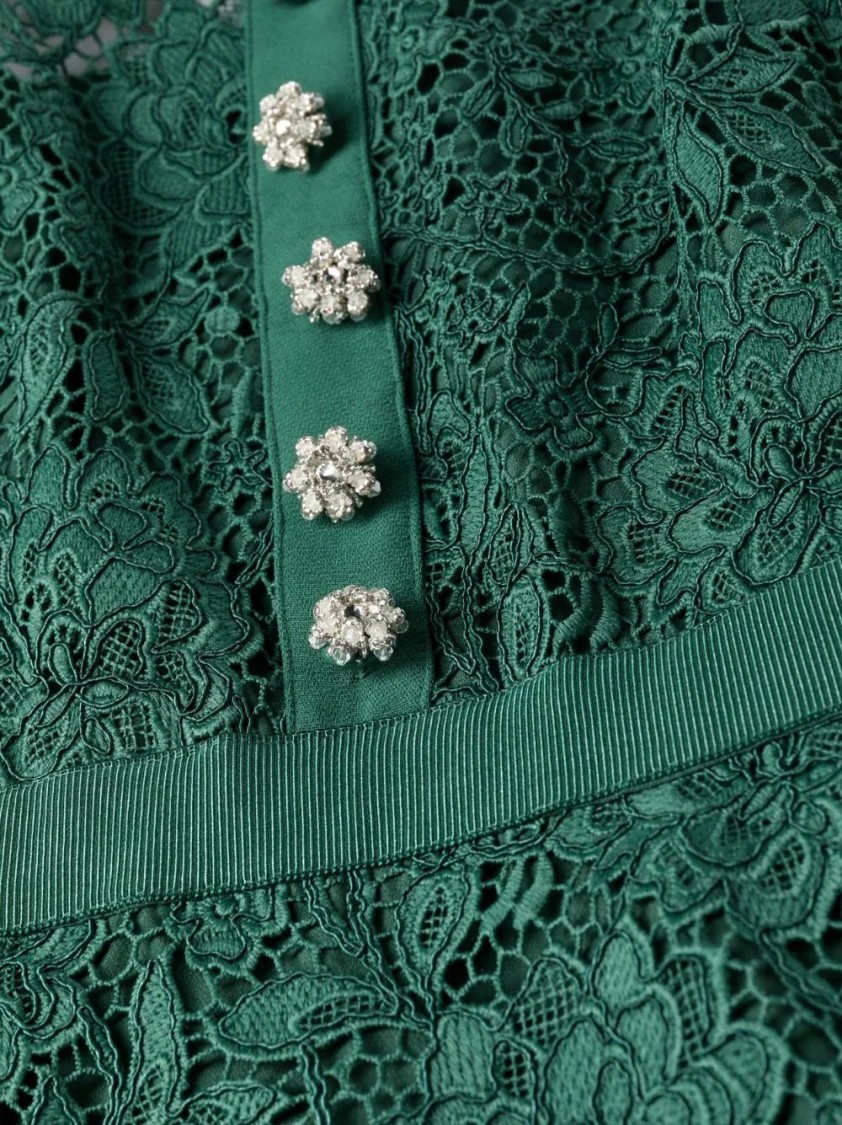 Self-portrait Green Cord Lace Midi Dress In Green