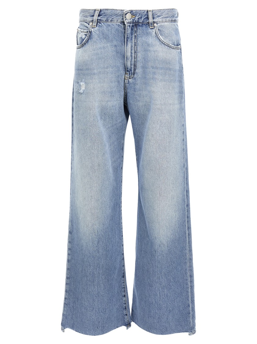 Pinko Wide-leg Palazzo Jeans With Distressing And Soft Texture In Blue