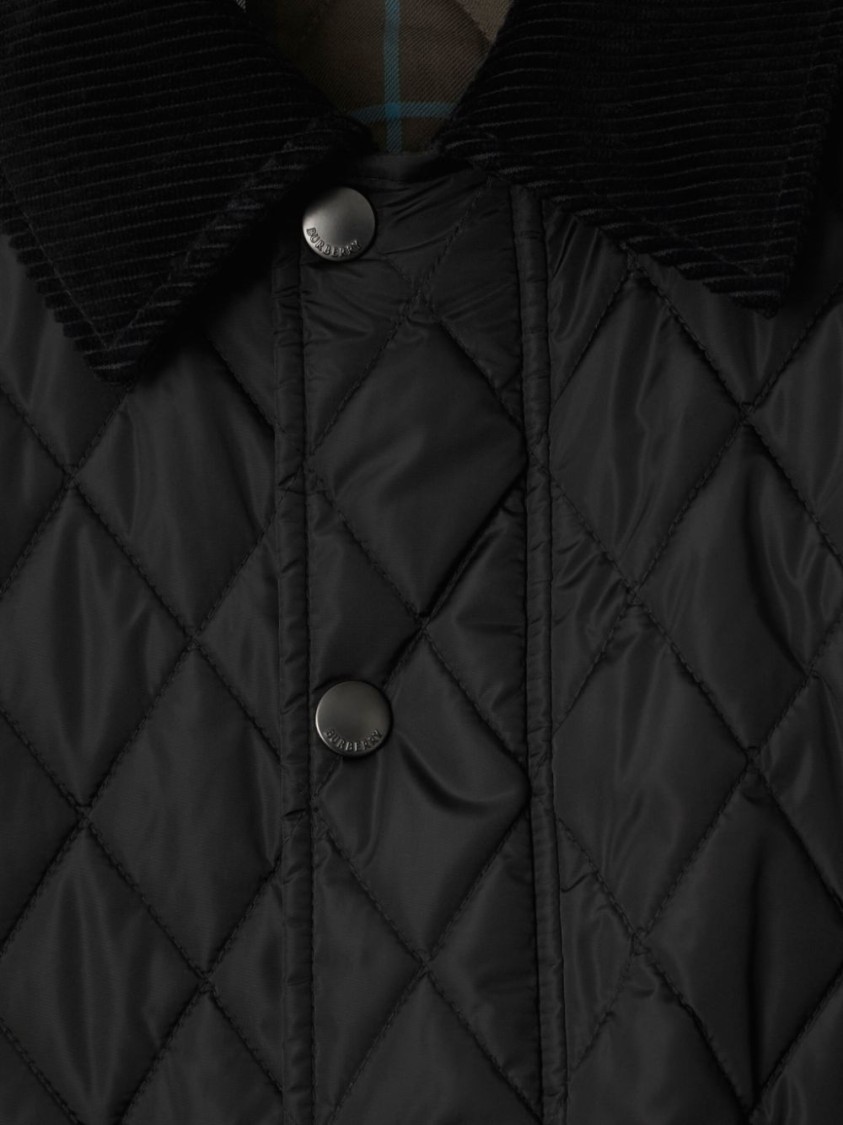 Burberry Oldham Black Quilted Jacket With Corduroy Collar In Tech Fabric Woman In Black