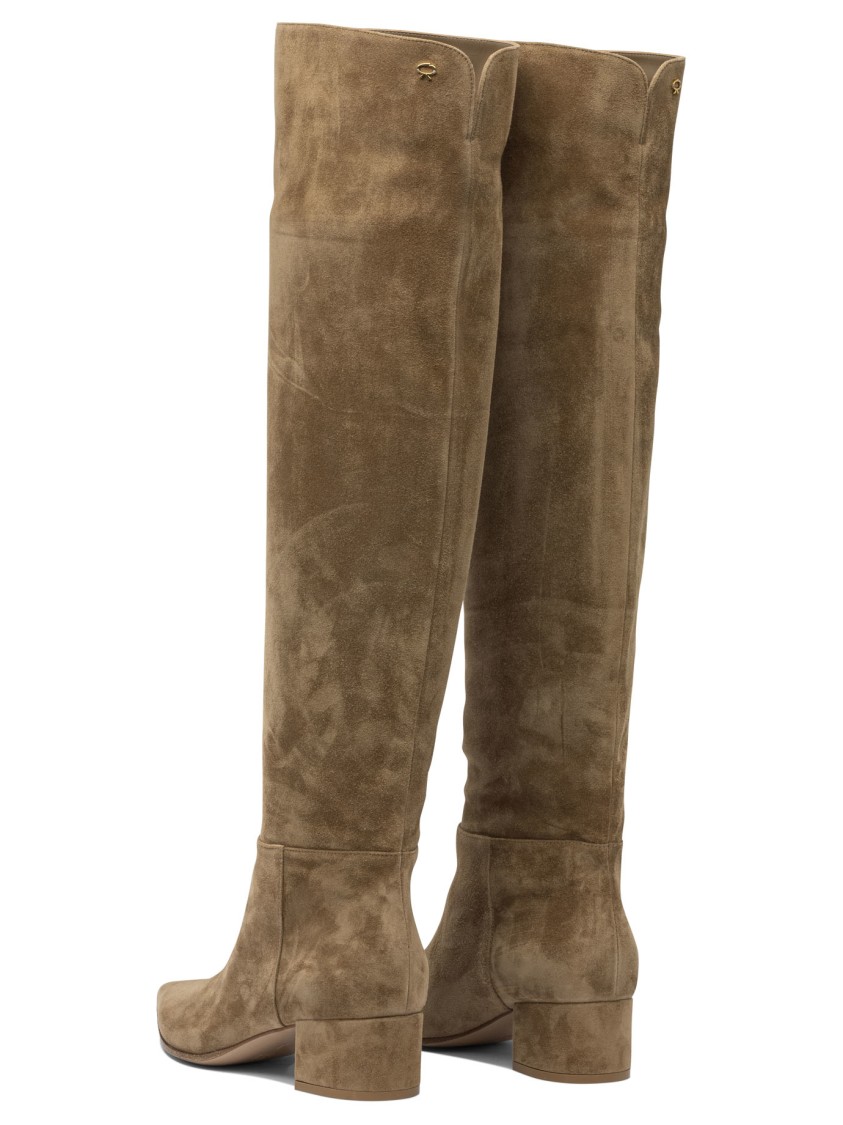 Gianvito Rossi Pointed Toe Beige Suede Ankle Boots In Brown