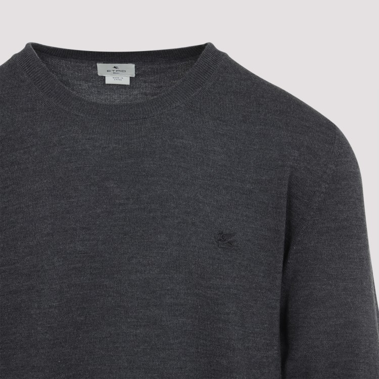 パーカー・フーディ Etro Grey Wool Sweater With Classic Crew Neck Design Etro Grey Wool Sweater With Classic Crew Neck Design