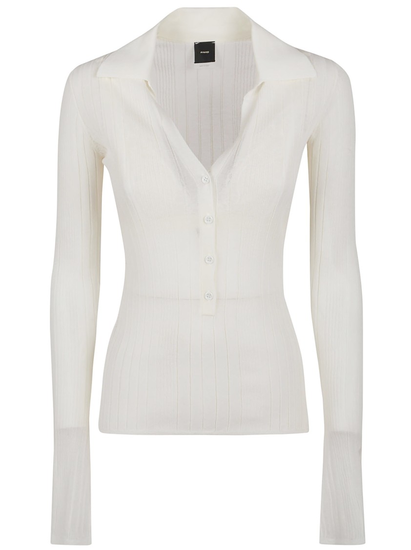 Pinko Crepe Transparent Ribbed Texture Long Sleeves In White