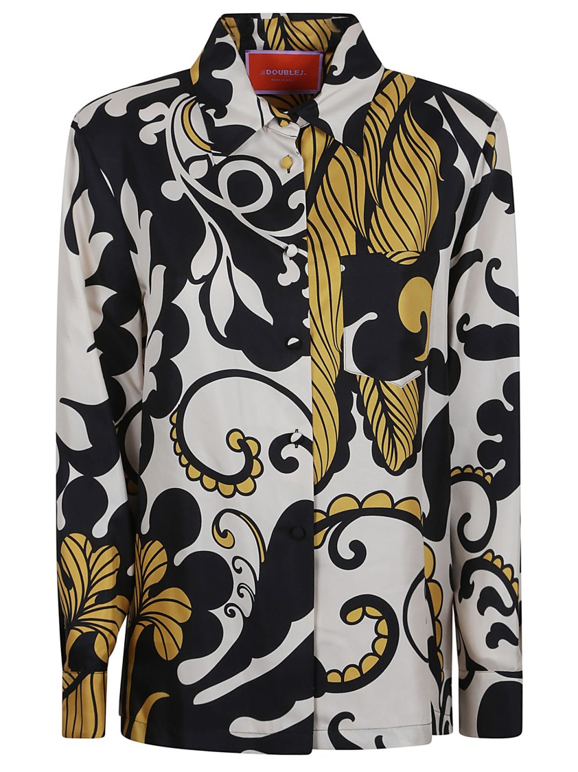 La Doublej La Double J Floral-patterned Silk Shirt With Classic Collar In Black