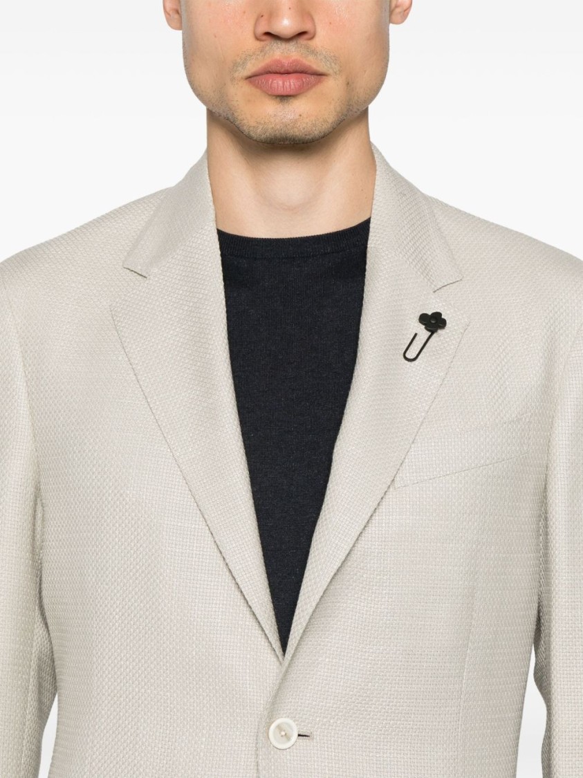 Lardini Textured Beige Tailored Jacket With Notched Lapel In White