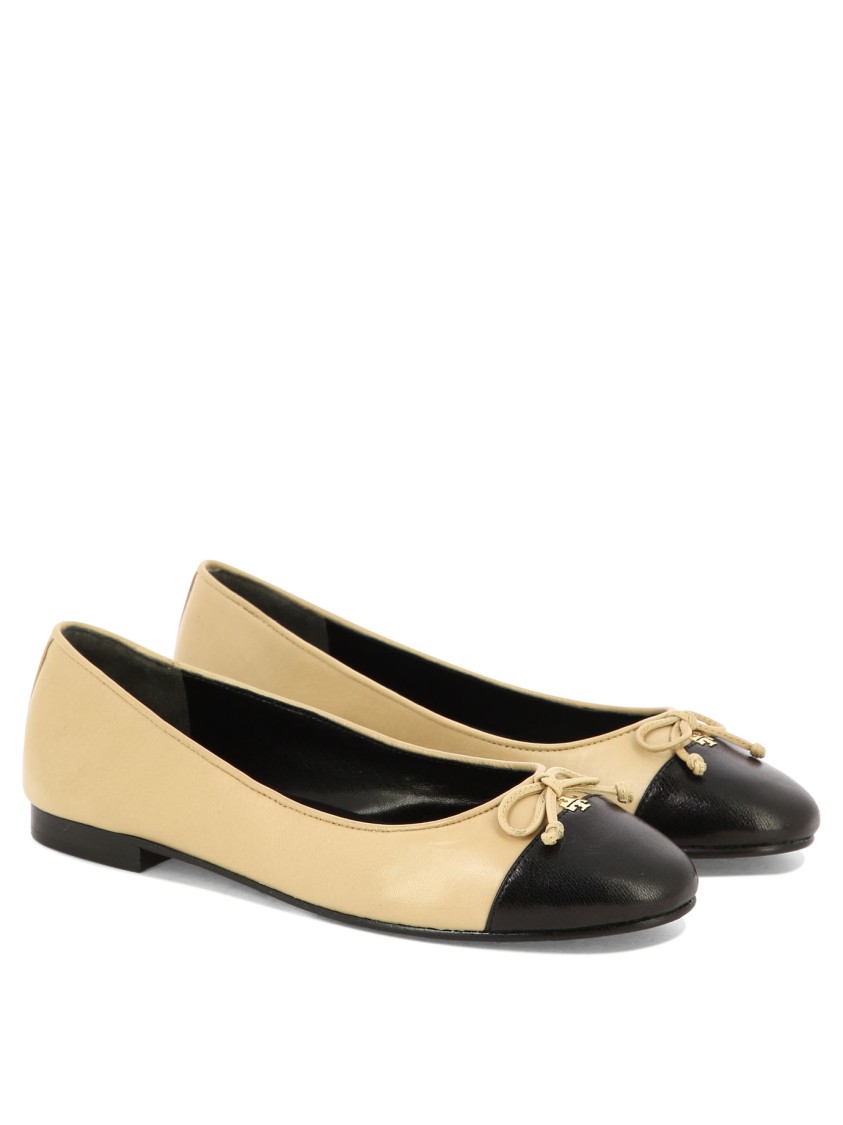 Tory Burch Goat And Bovine Leather Ballerinas In Brown