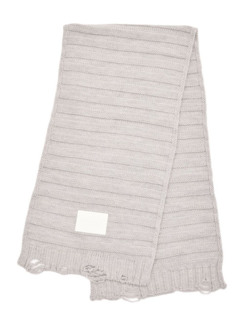 Mm6 Maison Margiela Mm6 By Maison Margiela Textured Ribbed Grey Scarf With Branded Patch In White