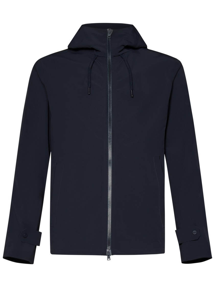 Herno Navy Blue Hooded Jacket With Double Bi-stretch Fabric