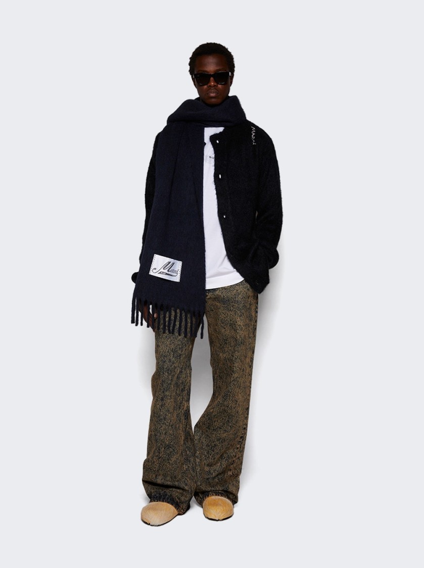 Shop Marni Marble Denim Straight-leg Jeans