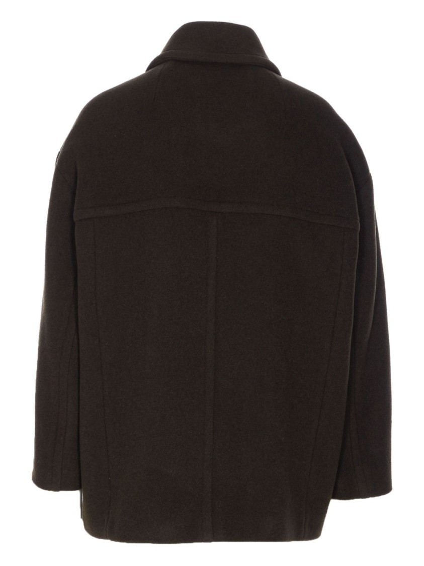 Isabel Marant Étoile Double-breasted Brown Coat With Structured Collar In Multi