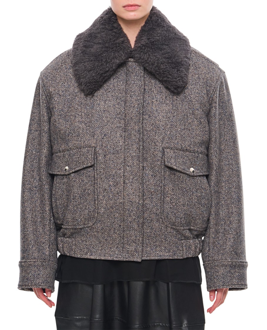 Stella Mccartney Teddy Wool Trimmed Zipped Jacket Unlined In Gray