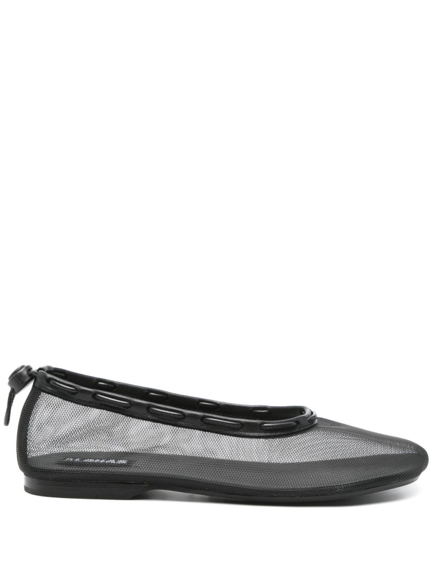 Alohas Rounded Toe Black Ballerinas With Mesh Upper In Gray