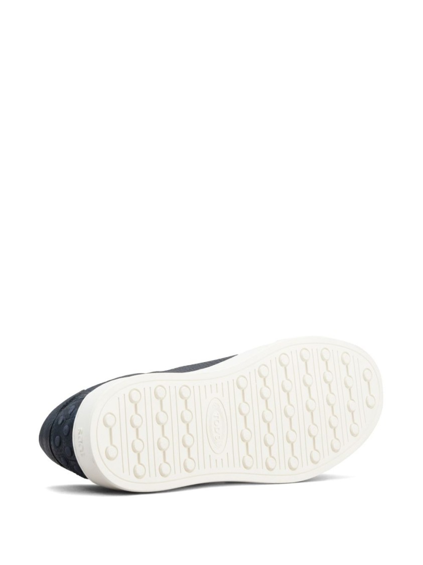 Shop Tod's Textured Leather Lace-up Sneakers With Contrasting Sole In Grey