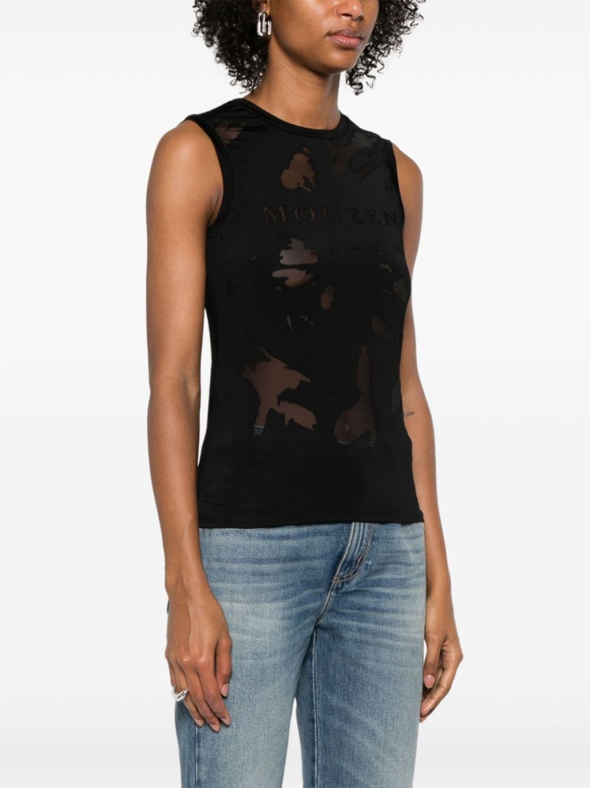 Alexander Mcqueen Black T-shirt With Transparent Inserts In Black