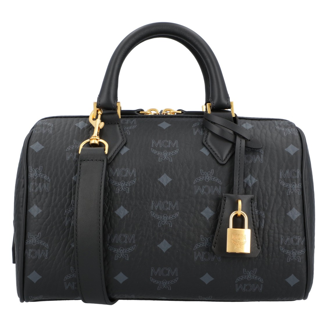 Mcm Ella Boston Bag In Visetos In Black