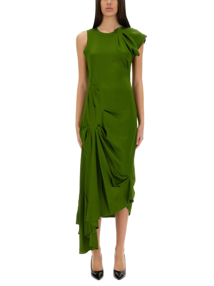 Victoria Beckham Draped Sleeveless Midi Dress With Asymmetric Detailing In Green