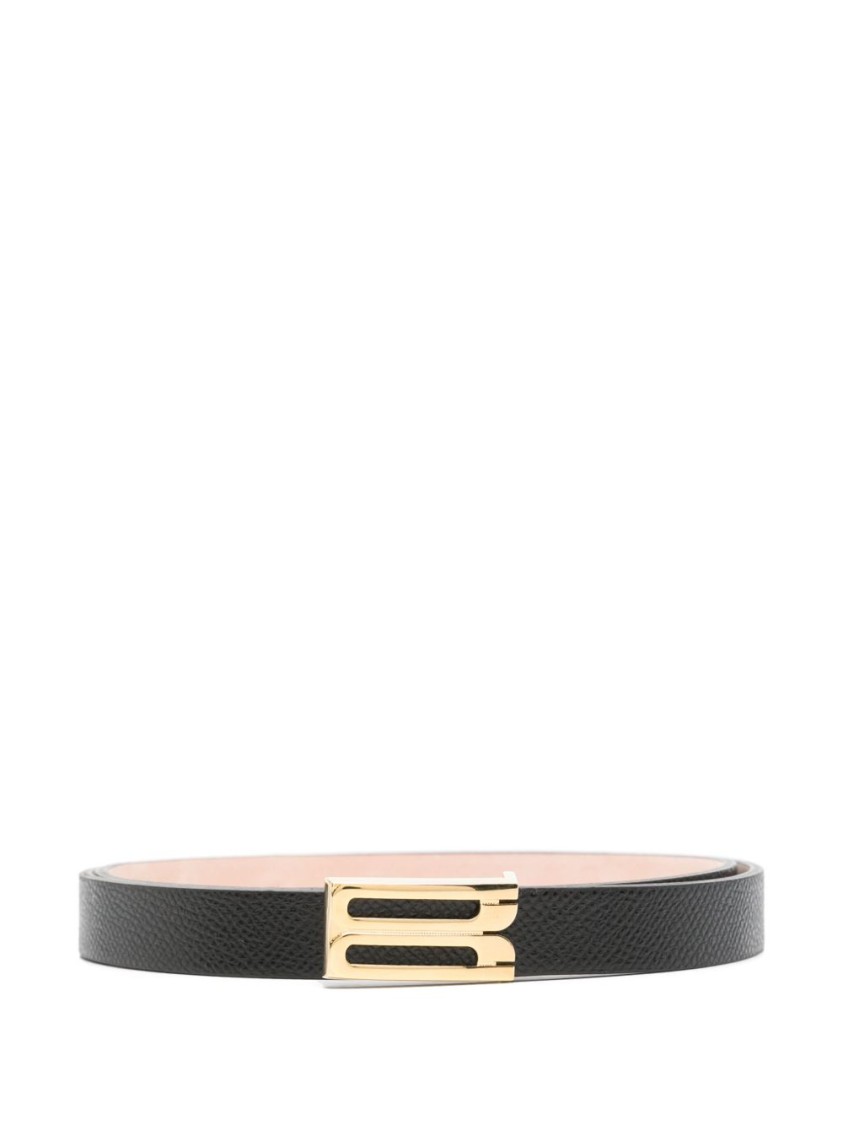 Victoria Beckham Textured Black Belt With Gold-tone Buckle In Black