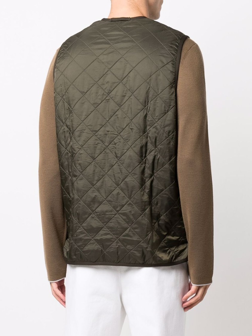 Barbour Quilted Sleeveless V-neck Waistcoat Zip In Green
