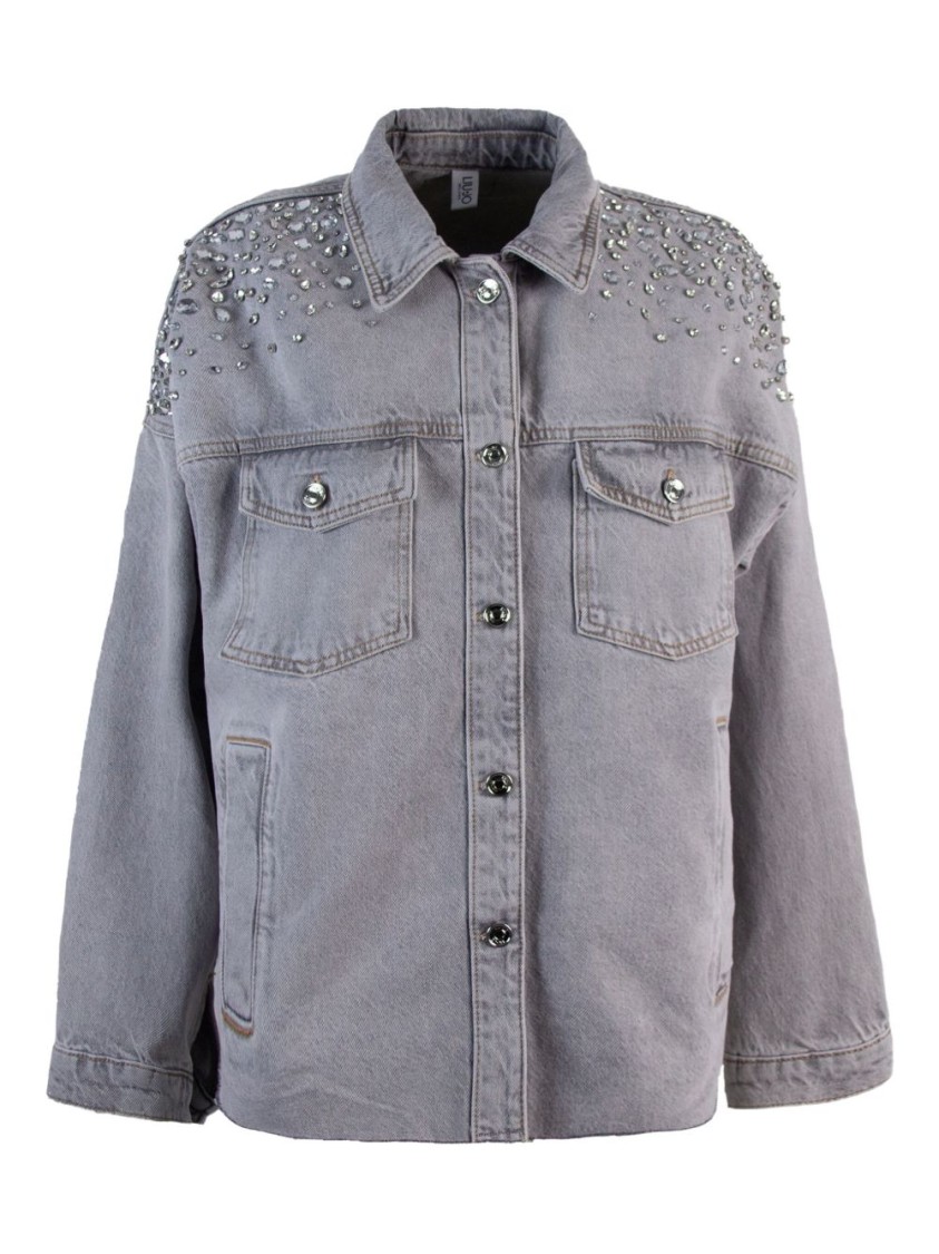 Liu •jo Liu Jo Relaxed Fit Grey Coat With Embellished Shoulders In Multi