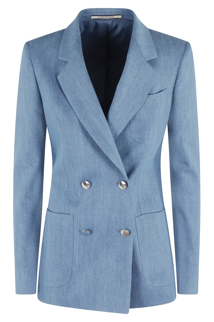 Tagliatore Denim Lurex Double-breasted Blazer With Notch Lapel
