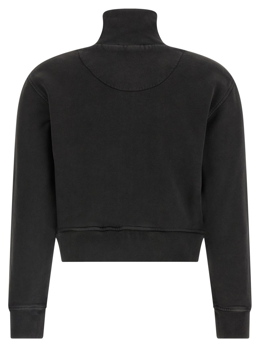 Attico Cropped Zip Fleece Ribbed Finish In Black