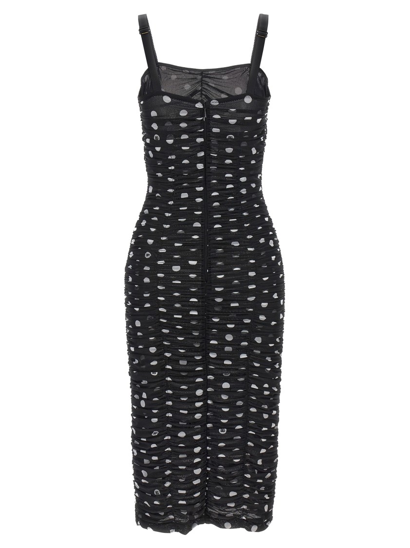 Dolce & Gabbana Dolce&gabbana Polka Dot Ruched Tulle Midi Dress In Black