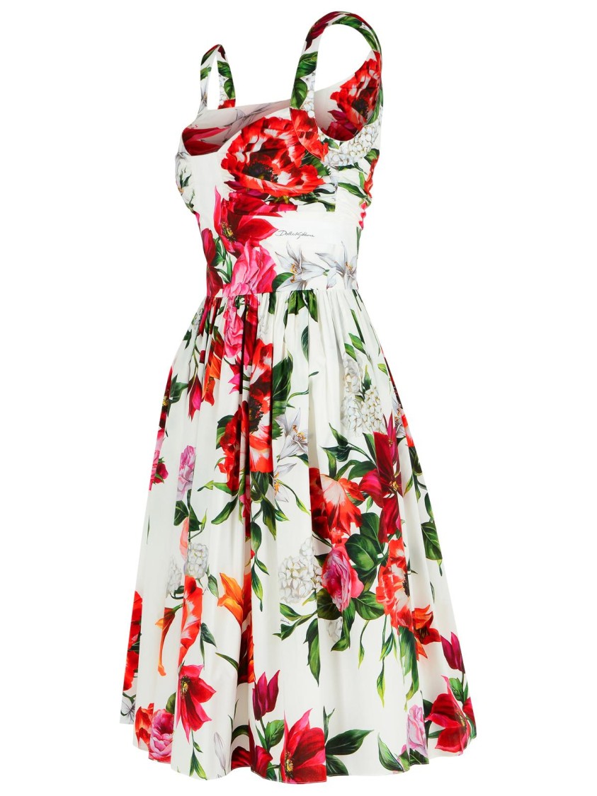 Dolce & Gabbana White Cotton Poplin Dress In Multi