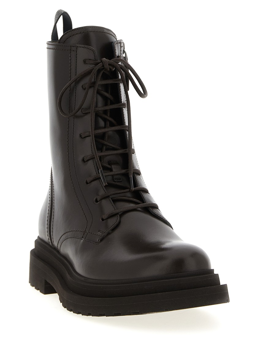 Brunello Cucinelli 'shiny Loop Detail' Combat Boots In Black
