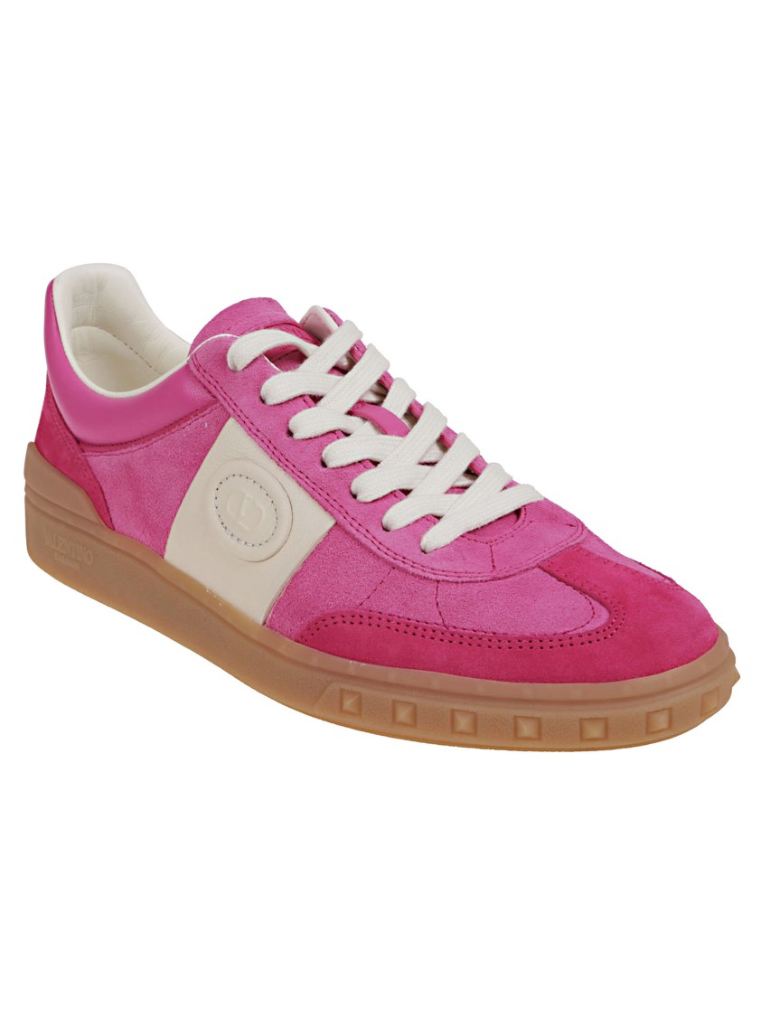 Shop Valentino Vibrant Pink Calf Suede Sneakers