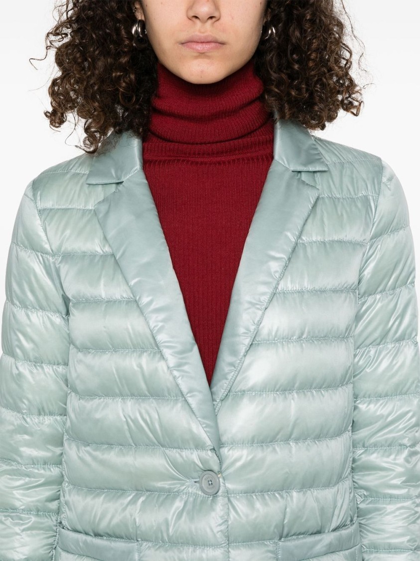 Herno Quilted Single-breasted Blazer With Shiny Finish In Green
