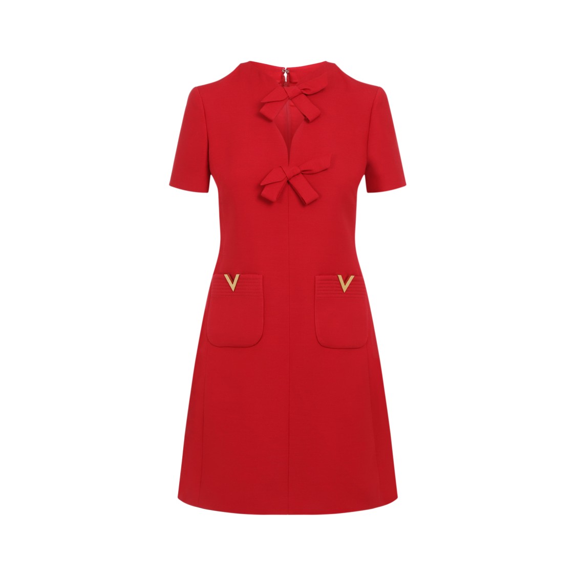 Valentino Fitted Red Dress With Decorative Bows In Red