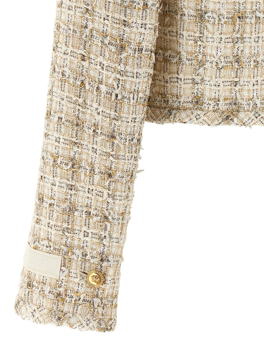 Versace Beige Cropped Jacket With Medusa Head Motif Button In Neutral