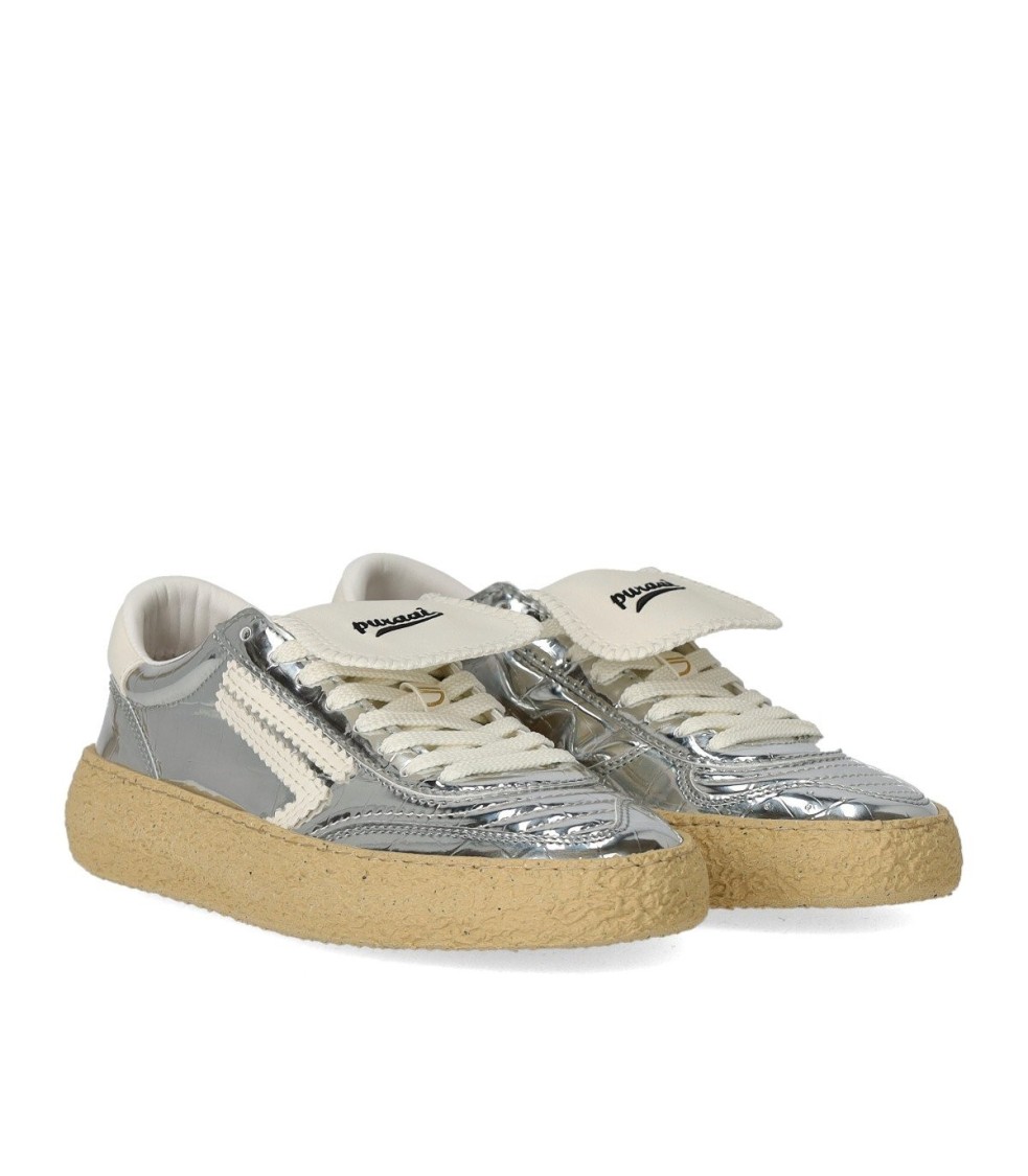 Shop Puraai 4.05 Polly Cocco Silver Sneaker