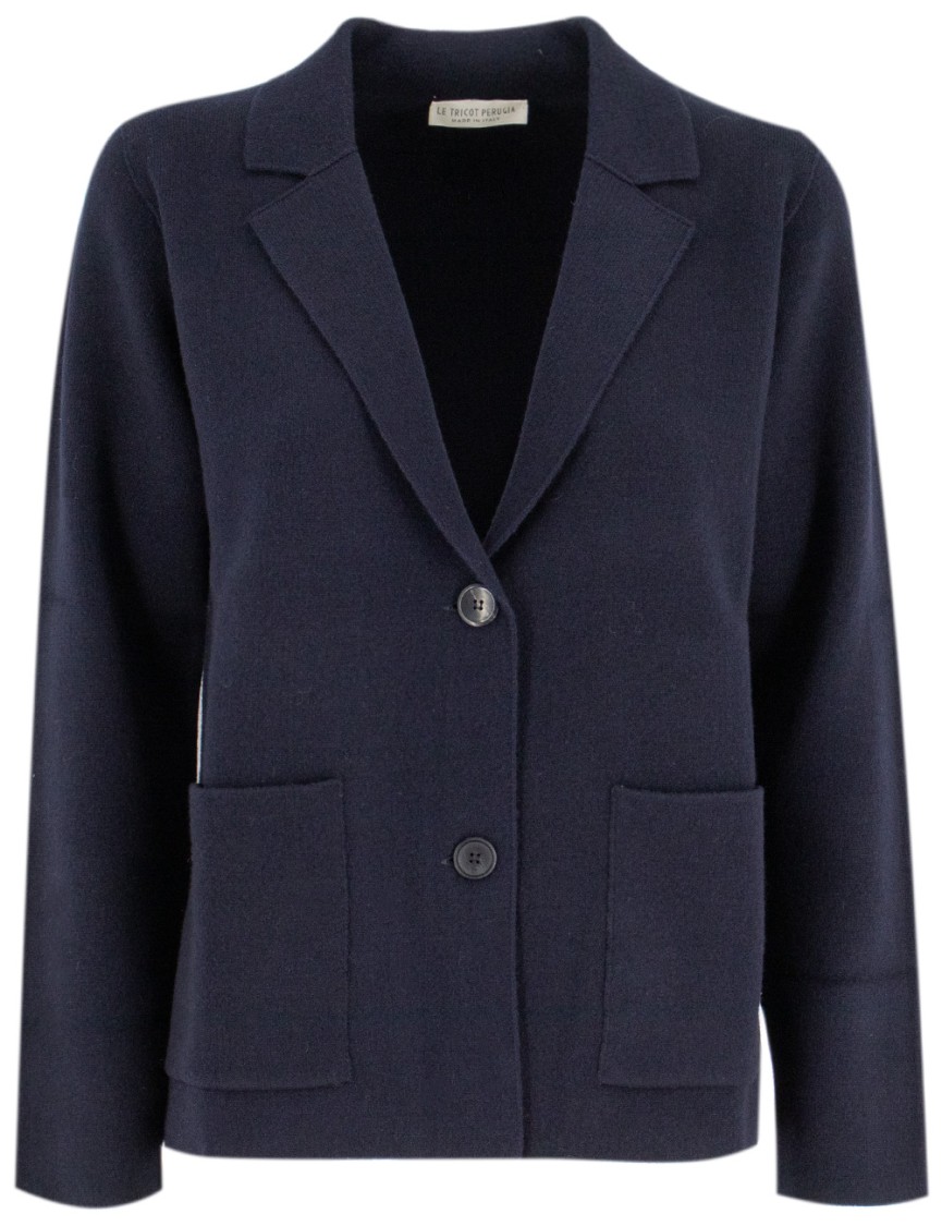 Shop Le Tricot Perugia Dark Blue Knitted Jacket