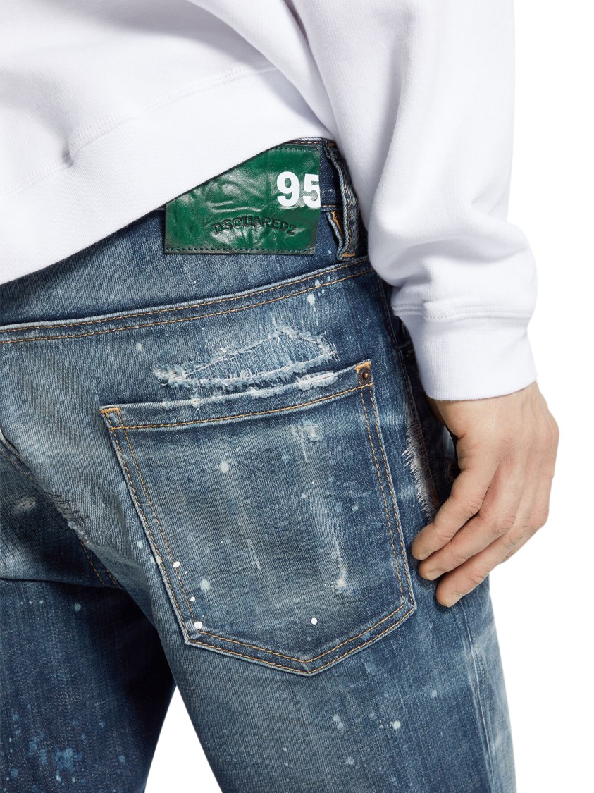 Dsquared2 Distressed Slim-fit Jeans With Unique Splatter Detailing In Blue