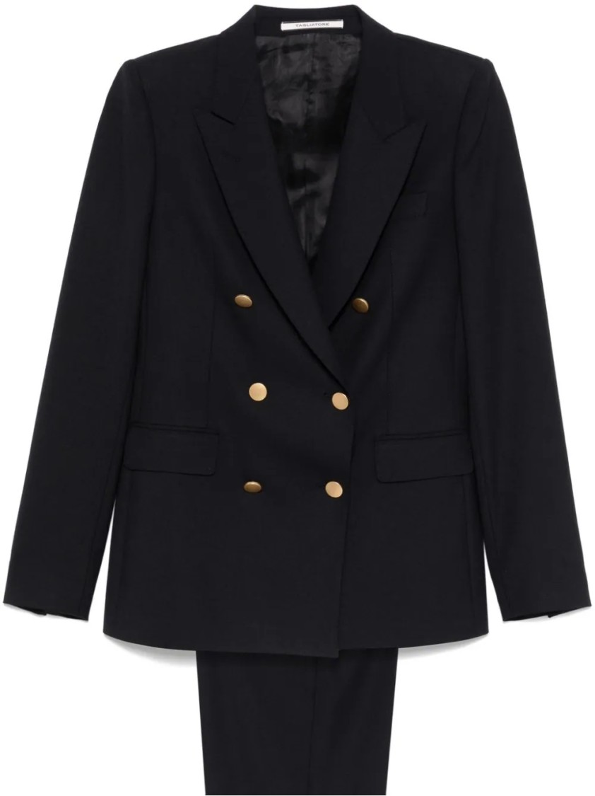 Tagliatore Wool Double-breasted Jacket Gold Buttons In Black