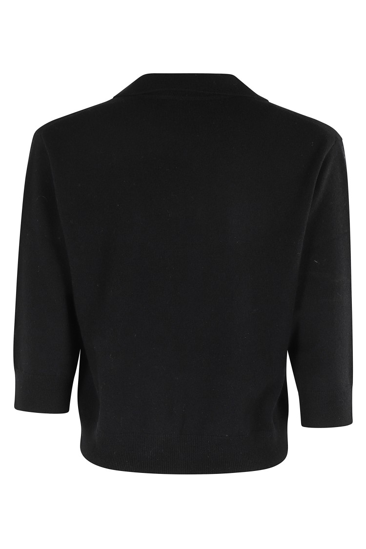 Seventy Three-quarter Sleeve V-neck Cashmere Sweater With Classic Collar In Black
