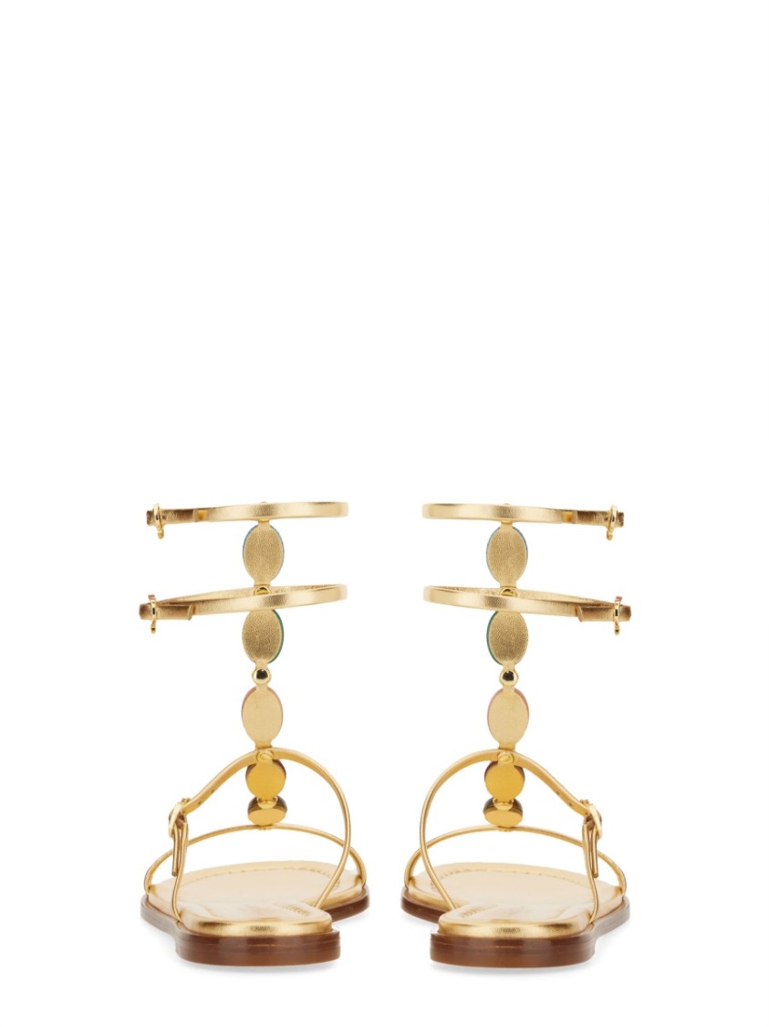 Gianvito Rossi Gemstone Detailed Flat Leather Sandals In Gold