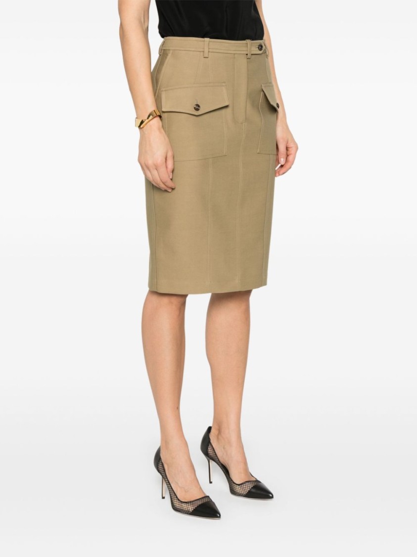 Tom Ford Stretch Cotton Twill Midi Skirt In Brown