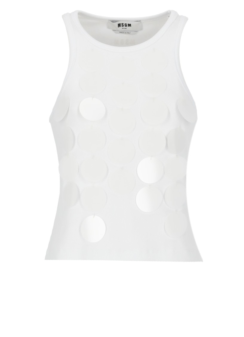 Msgm White Top With Maxi Paillettes