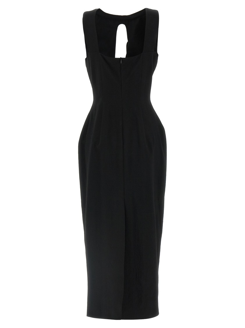 Magda Butrym Wool Midi Dress With Keyhole Opening, Black In Black