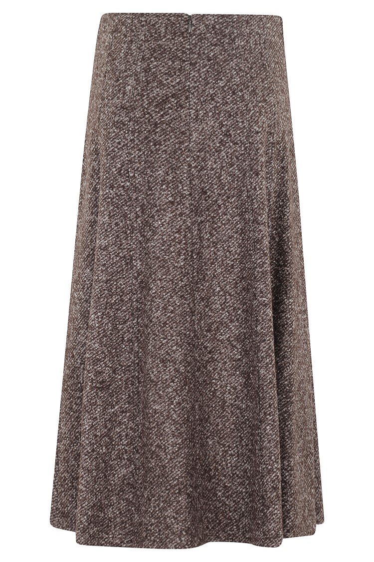 Seventy Flared Midi Skirt In Textured Dark Brown Wool In Brown